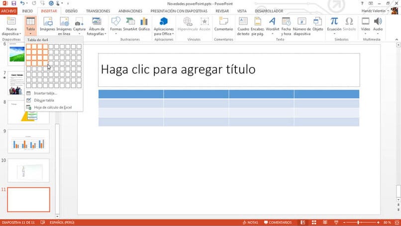 Crear una tabla en PowerPoint