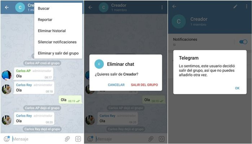 Eliminar administrador de grupo de Telegram