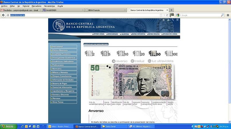 Sitio web del Banco Central de Argentina